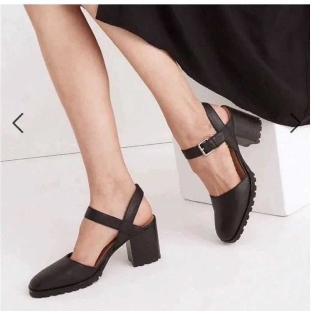 Madewell Claudie Heeled Lugsole Mary Janes Black Leather Sz 10.5 Preppy Casual